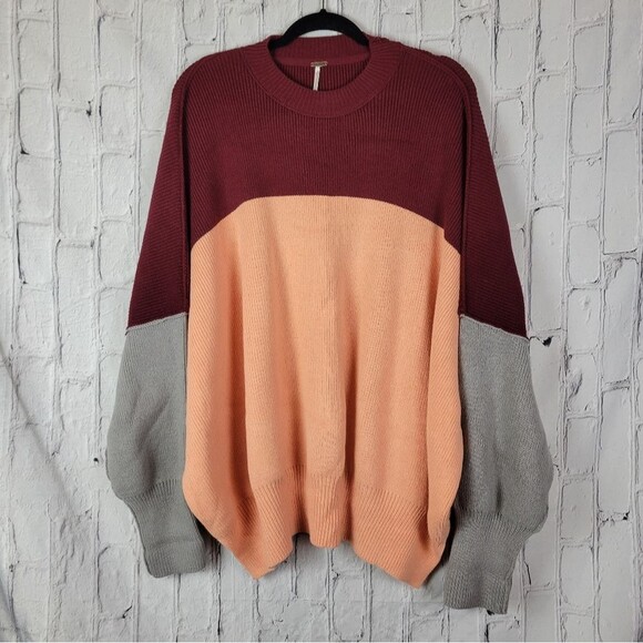Free People East Street peach combo colorblock oversized knit sweater top - Picture 3 of 8